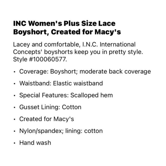 INC Intl Concepts Plus Size 1X Lace Boyshort Panties (2)-Pairs Frappe/Black NWT - Picture 4 of 6